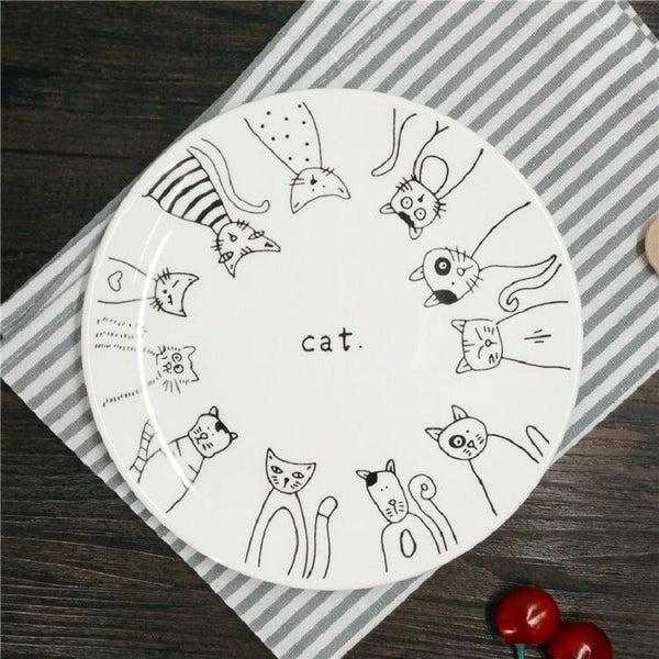 Dinner Plates Cartoon Cat Ceramic Plates 8*inch Dinnerware Porcelain