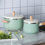 enamel wood handle milk pot soup saucepan