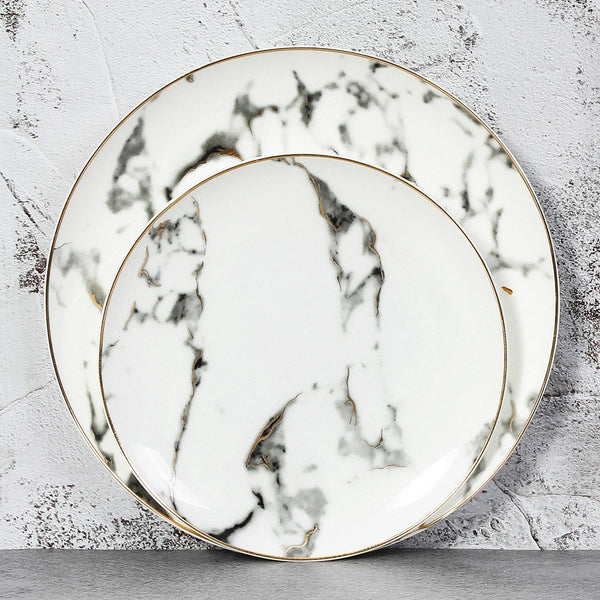 European 4pcs Marble Ceramic Round Gold Inlay Bone china Plate
