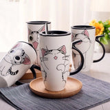 Cute Cat Ceramics Coffee Mug With Lid Large Capacity Animal Mugs