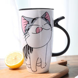 Cute Cat Ceramics Coffee Mug With Lid Large Capacity Animal Mugs