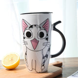 Cute Cat Ceramics Coffee Mug With Lid Large Capacity Animal Mugs