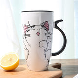Cute Cat Ceramics Coffee Mug With Lid Large Capacity Animal Mugs