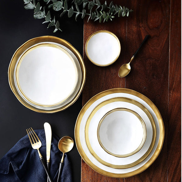 European Style Ceramic Gold Plate Retro Porcelain Tableware Set