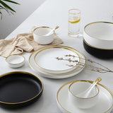 Ceramic Gold Inlay White Black Plates Steak Food Dish Nordic Style Tableware