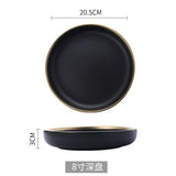 Ceramic Gold Inlay White Black Plates Steak Food Dish Nordic Style Tableware