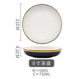 Blue Ceramic Gold Rim Dinner Plate Royal retro Tableware Set