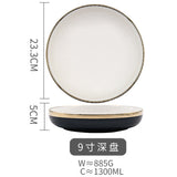 Blue Ceramic Gold Rim Dinner Plate Royal retro Tableware Set