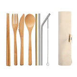 Dinner Set Bamboo Cutlery Fork Spoon Knife Set Portable Tableware Wooden