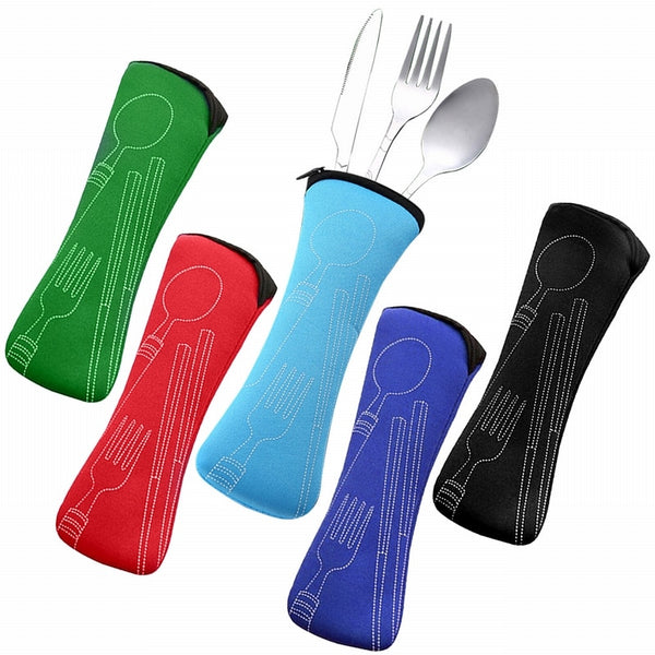 Hifuar 3Pcs/set Portable Stainless Steel Cutlery Set camping