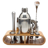 Stainless Bar Cocktail Shaker Set Barware Set Shaker Set with Wooden Rack