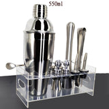 Stainless Bar Cocktail Shaker Set Barware Set Shaker Set with Wooden Rack
