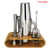 Stainless Bar Cocktail Shaker Set Barware Set Shaker Set with Wooden Rack