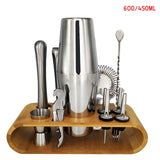Stainless Bar Cocktail Shaker Set Barware Set Shaker Set with Wooden Rack