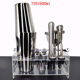 Stainless Bar Cocktail Shaker Set Barware Set Shaker Set with Wooden Rack