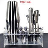 Stainless Bar Cocktail Shaker Set Barware Set Shaker Set with Wooden Rack